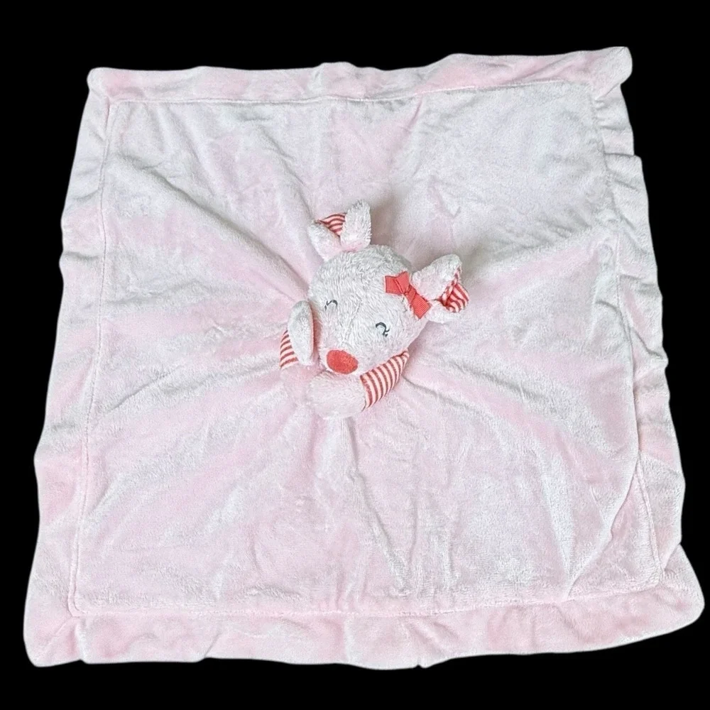 Carters Mouse Pink Plush Lovey Rattle Security Blanket Red Stripe‎ 2013